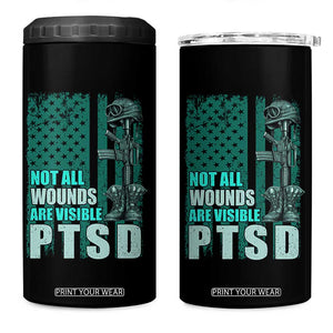 PTSD Awareness Not All Wounds Are Visible 4 in 1 Can Cooler Tumbler PTSD Veteran Military Soldier TS11 One Size: 16 oz Black Print Your Wear