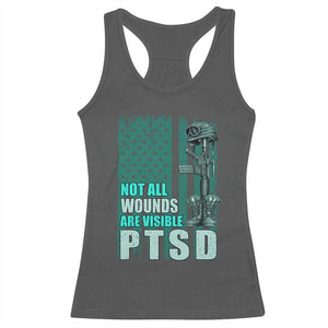 PTSD Awareness Not All Wounds Are Visible Racerback Tank Top PTSD Veteran Military Soldier TS11 Dark Heather Print Your Wear