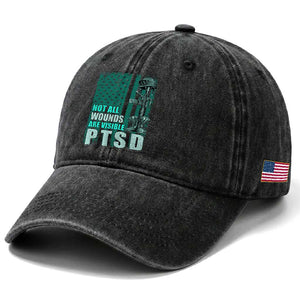 PTSD Awareness Not All Wounds Are Visible Washed Cotton Baseball Cap PTSD Veteran Military Soldier TS11 Print Your Wear