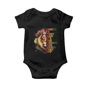 Rasta Lion Baby Onesie Invest In Your Hair It's The Crown You Never Take Off Jamaican Pride TS11 Black Print Your Wear