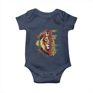 Rasta Lion Baby Onesie Invest In Your Hair It's The Crown You Never Take Off Jamaican Pride TS11 Navy Print Your Wear