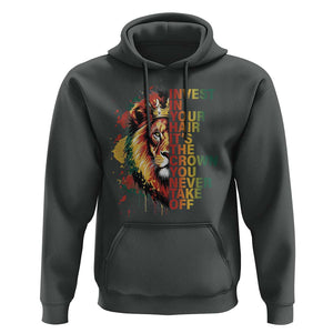 Rasta Lion Hoodie Invest In Your Hair It's The Crown You Never Take Off Jamaican Pride TS11 Dark Heather Print Your Wear