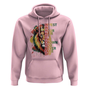 Rasta Lion Hoodie Invest In Your Hair It's The Crown You Never Take Off Jamaican Pride TS11 Light Pink Print Your Wear