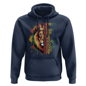 Rasta Lion Hoodie Invest In Your Hair It's The Crown You Never Take Off Jamaican Pride TS11 Navy Print Your Wear