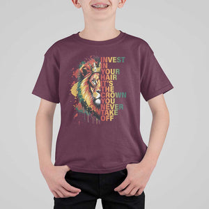 Rasta Lion T Shirt For Kid Invest In Your Hair It's The Crown You Never Take Off Jamaican Pride TS11 Maroon Print Your Wear