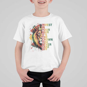 Rasta Lion T Shirt For Kid Invest In Your Hair It's The Crown You Never Take Off Jamaican Pride TS11 White Print Your Wear