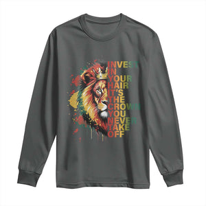 Rasta Lion Long Sleeve Shirt Invest In Your Hair It's The Crown You Never Take Off Jamaican Pride TS11 Dark Heather Print Your Wear