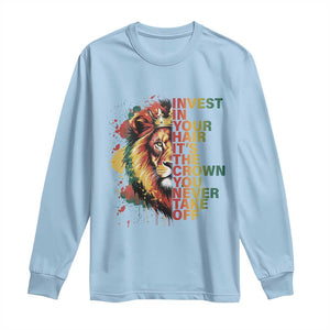 Rasta Lion Long Sleeve Shirt Invest In Your Hair It's The Crown You Never Take Off Jamaican Pride TS11 Light Blue Print Your Wear