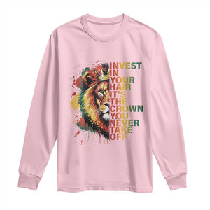 Rasta Lion Long Sleeve Shirt Invest In Your Hair It's The Crown You Never Take Off Jamaican Pride TS11 Light Pink Print Your Wear