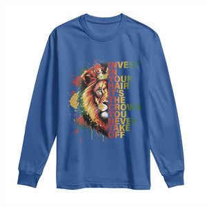 Rasta Lion Long Sleeve Shirt Invest In Your Hair It's The Crown You Never Take Off Jamaican Pride TS11 Royal Blue Print Your Wear