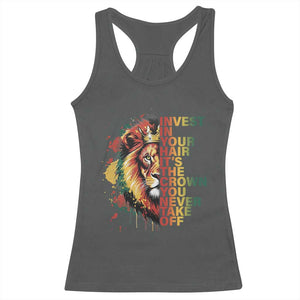 Rasta Lion Racerback Tank Top Invest In Your Hair It's The Crown You Never Take Off Jamaican Pride TS11 Dark Heather Print Your Wear