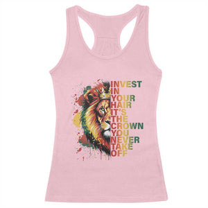 Rasta Lion Racerback Tank Top Invest In Your Hair It's The Crown You Never Take Off Jamaican Pride TS11 Light Pink Print Your Wear