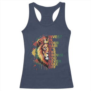 Rasta Lion Racerback Tank Top Invest In Your Hair It's The Crown You Never Take Off Jamaican Pride TS11 Navy Print Your Wear
