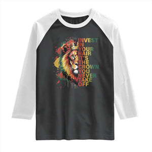 Rasta Lion Raglan Shirt Invest In Your Hair It's The Crown You Never Take Off Jamaican Pride TS11 Black White Print Your Wear