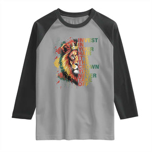 Rasta Lion Raglan Shirt Invest In Your Hair It's The Crown You Never Take Off Jamaican Pride TS11 Sport Gray Black Print Your Wear
