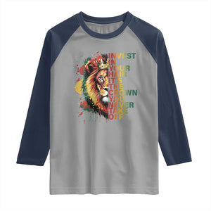 Rasta Lion Raglan Shirt Invest In Your Hair It's The Crown You Never Take Off Jamaican Pride TS11 Sport Gray Navy Print Your Wear
