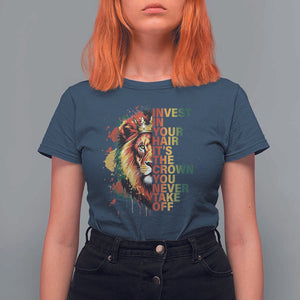 Rasta Lion T Shirt For Women Invest In Your Hair It's The Crown You Never Take Off Jamaican Pride TS11 Navy Print Your Wear