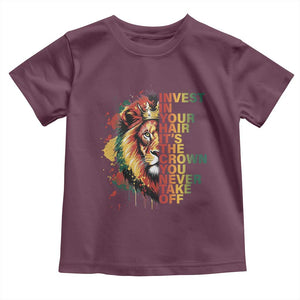 Rasta Lion Toddler T Shirt Invest In Your Hair It's The Crown You Never Take Off Jamaican Pride TS11 Maroon Print Your Wear