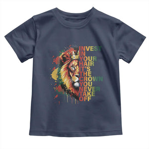 Rasta Lion Toddler T Shirt Invest In Your Hair It's The Crown You Never Take Off Jamaican Pride TS11 Navy Print Your Wear