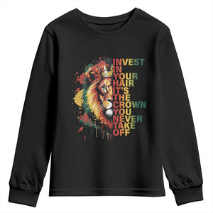Rasta Lion Youth Sweatshirt Invest In Your Hair It's The Crown You Never Take Off Jamaican Pride TS11 Black Print Your Wear