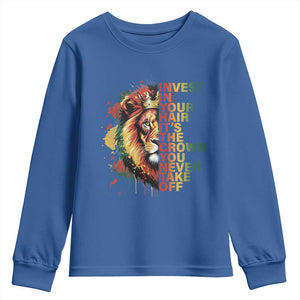 Rasta Lion Youth Sweatshirt Invest In Your Hair It's The Crown You Never Take Off Jamaican Pride TS11 Royal Blue Print Your Wear