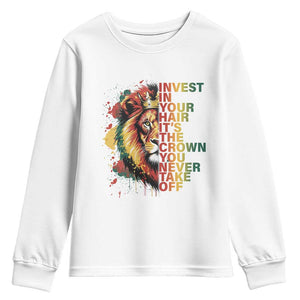 Rasta Lion Youth Sweatshirt Invest In Your Hair It's The Crown You Never Take Off Jamaican Pride TS11 White Print Your Wear