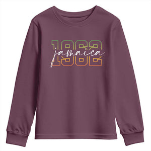 Proud Jamaican Youth Sweatshirt Jamaica 1962 Rasta Flag TS11 Maroon Print Your Wear