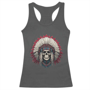 Native American Indian Chief Skull Headdress Racerback Tank Top TS11 Dark Heather Print Your Wear