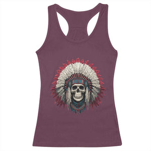 Native American Indian Chief Skull Headdress Racerback Tank Top TS11 Maroon Print Your Wear