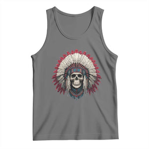 Native American Indian Chief Skull Headdress Tank Top TS11 Black Heather Print Your Wear