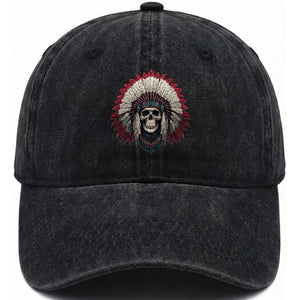 Native American Indian Chief Skull Headdress Washed Cotton Baseball Cap