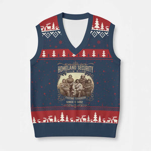 Homeland Security Fighting Terrorism Since 1492 V-Neck Knit Sweater Vest Native American History TS11 Navy Red Print Your Wear