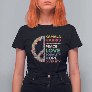 Harris Supporter T Shirt For Women Peace Love Equality Hope Diversity Retro Flower Peace Sign TS11 Black Print Your Wear