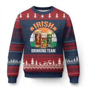Funny Irish Drinking Team Ugly Christmas Sweater St Patricks Day Vintage Beer Ireland Flag Clover TS11 Navy Red Print Your Wear