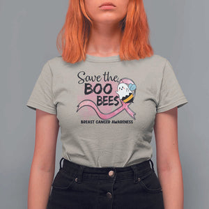 Funny Breast Cancer Halloween T Shirt For Women Save The Boobees Ghost Bee Pink Ribbon TS11 Sand Print Your Wear