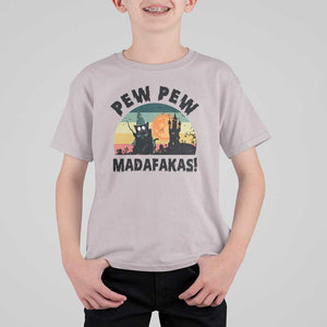 Funny Black Cat Halloween T Shirt For Kid Pew Madafakas Witch Retro Vintage Bat TS11 Ice Gray Print Your Wear