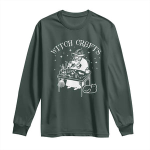 Funny Halloween Long Sleeve Shirt Witch Crafts Witchcraft Skull Cat Ghost TS11 Dark Forest Green Print Your Wear