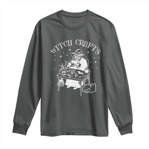 Funny Halloween Long Sleeve Shirt Witch Crafts Witchcraft Skull Cat Ghost TS11 Dark Heather Print Your Wear