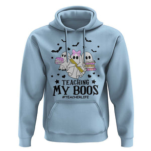 Funny Teacher Halloween Hoodie Teaching My Boos Teacherlife Ghost Pencil Book TS11 Light Blue Print Your Wear