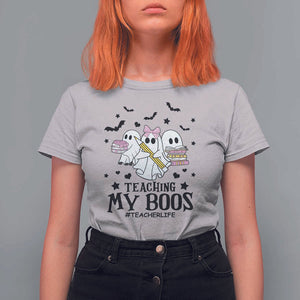 Funny Teacher Halloween T Shirt For Women Teaching My Boos Teacherlife Ghost Pencil Book TS11 Ice Gray Print Your Wear