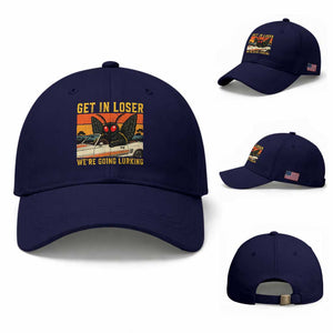 Get In Loser We Are Going Lurking Funny Mothman Baseball Cap Cryptozoology Cryptid Lover