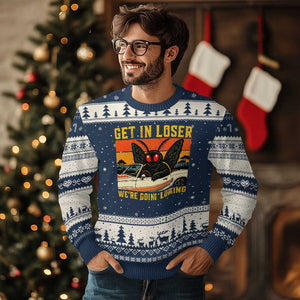 Get In Loser We Are Going Lurking Funny Mothman Ugly Christmas Sweater Cryptozoology Cryptid Lover