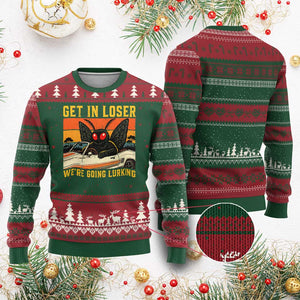 Get In Loser We Are Going Lurking Funny Mothman Ugly Christmas Sweater Cryptozoology Cryptid Lover
