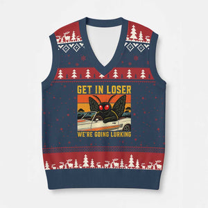 Get In Loser We Are Going Lurking Funny Mothman V-Neck Knit Sweater Vest Cryptozoology Cryptid Lover