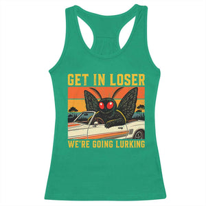 Get In Loser We Are Going Lurking Funny Mothman Racerback Tank Top Cryptozoology Cryptid Lover