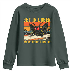 Get In Loser We Are Going Lurking Funny Mothman Youth Sweatshirt Cryptozoology Cryptid Lover