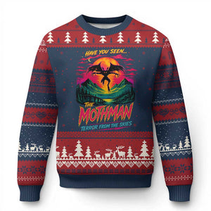 Funny Mothman Ugly Christmas Sweater Have You Seen The Mothman Terror From The Skies Cryptid Legends TS11 Navy Red Print Your Wear