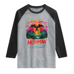 Funny Mothman Raglan Shirt Have You Seen The Mothman Terror From The Skies Cryptid Legends TS11 Heather Gray Black Print Your Wear