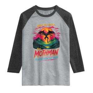 Funny Mothman Raglan Shirt Have You Seen The Mothman Terror From The Skies Cryptid Legends TS11 Heather Gray Heather Charcoal Print Your Wear