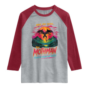 Funny Mothman Raglan Shirt Have You Seen The Mothman Terror From The Skies Cryptid Legends TS11 Heather Gray Heather Red Print Your Wear
